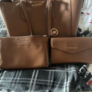 Michael Kors Tan Tote and Accessories Set